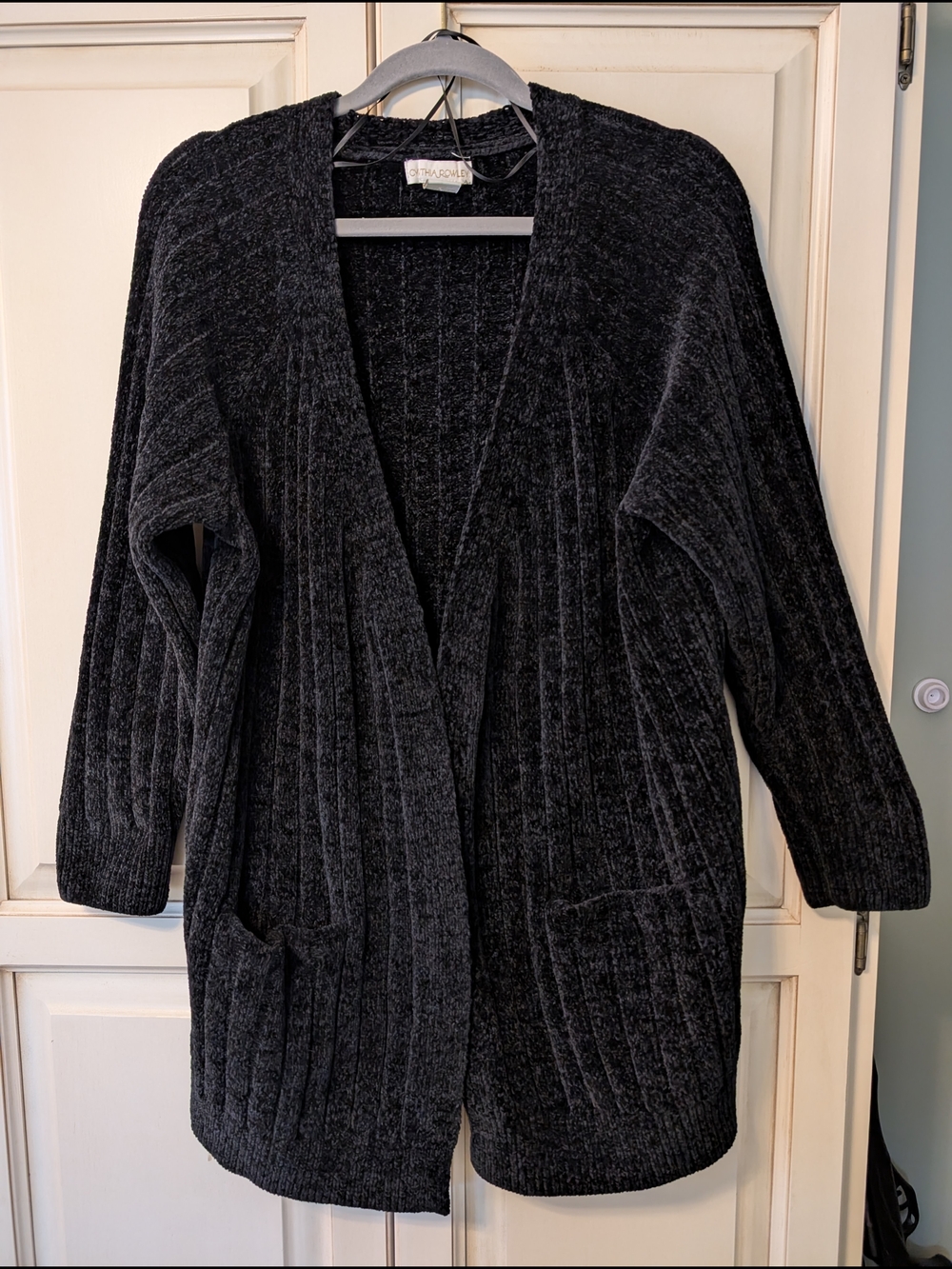 Cynthia Rowley Black Ribbed Chenille Open-Front Cardigan
